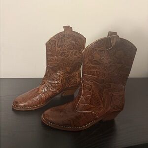 Brown Embossed Ankle Boots